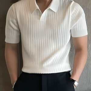 White Pleated Polo Shirt