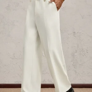 White Wide-Leg Pleated Trousers