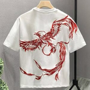 White T-Shirt with Red Phoenix Back Print